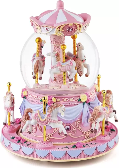 Carousel Horse Snow Globe Gift - Rotating Music Box Birthday Anniversary for Wif