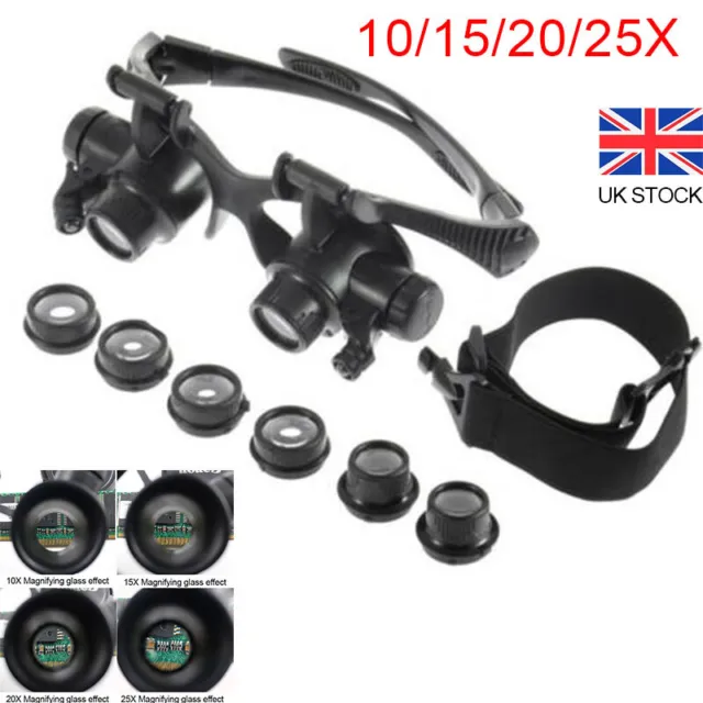 25X Magnifier Magnifying Eye Glass Loupe Jeweler Watch Repair Set With LED Light