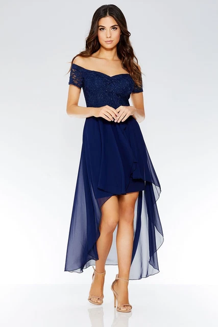 QUIZ NAVY LACE Bardot Dip Hem Dress RRP 34.99 12.99 - PicClick UK