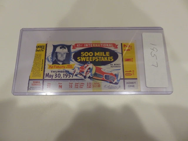 1956 Indy 500 Ticket Stub - Pat Flaherty pictured.