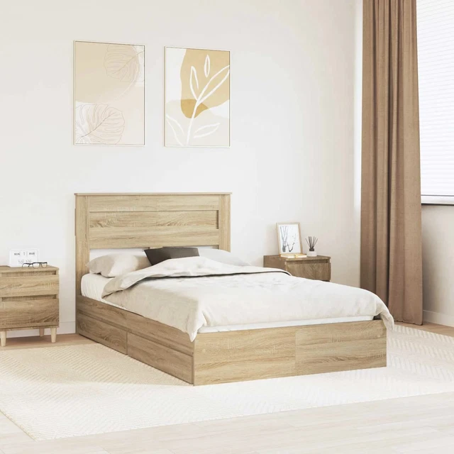 BED FRAME WITH Drawer Sonoma Oak 120 x 190 cm Engineered Wood vidaXL £ ...