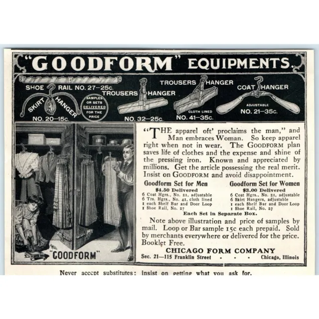 1907 Goodform Closet Hangers Print Ad Victorian Clothing Hanger Oddball Orig. 4A