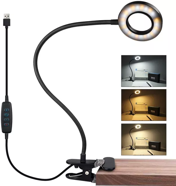 LED Leselampe Klemmleuchte USB 3 Modes Dimmbar Bettlampe Schreibtischleuchte DHL