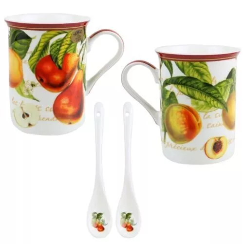 Porcelana Fina Fruta Jardín Taza de Café / & Cucharas Juego Por Leonardo