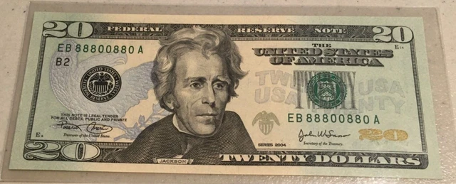 $20 TWENTY DOLLAR BILL 888 Binary SERIAL NUMBER 2004 uncirculated