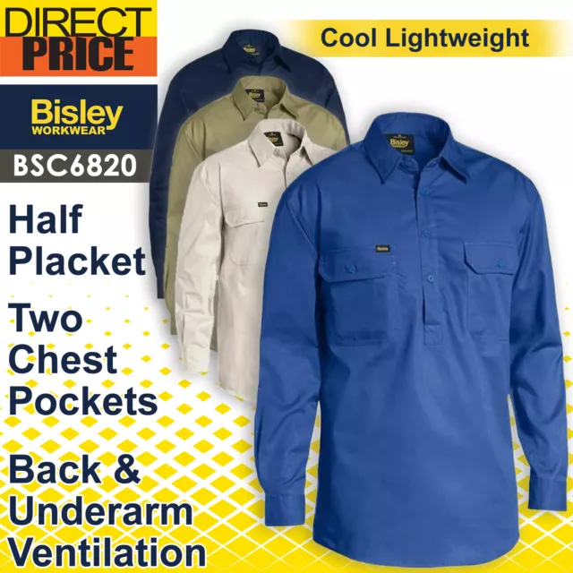 Bisley Lightweight Closed Front Cotton Drill Shirt Long Sleeve BSC6820