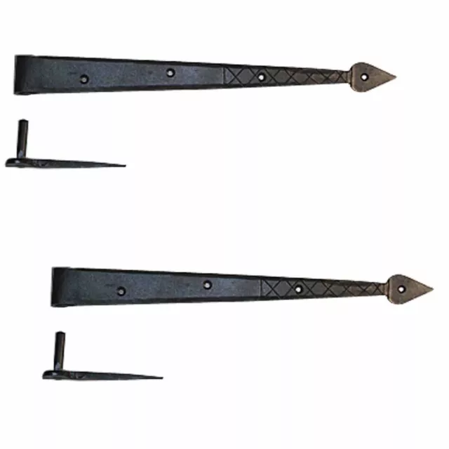 Black Wrought Iron Lift Off Pin 14" L Diamond Etch Style Door Hinges Pack of 2