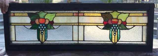 antique Victorian STAINED Leaded GLASS WINDOW - TRANSOM ( 47" WIDE)