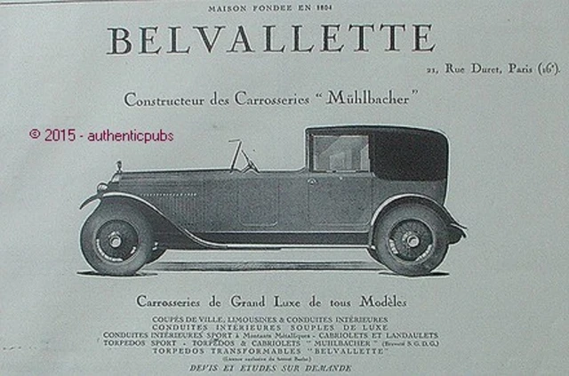 Publicite Belvallette Carrosserie Muhlbacher Coupe Torpedo De 1925 French Ad Car