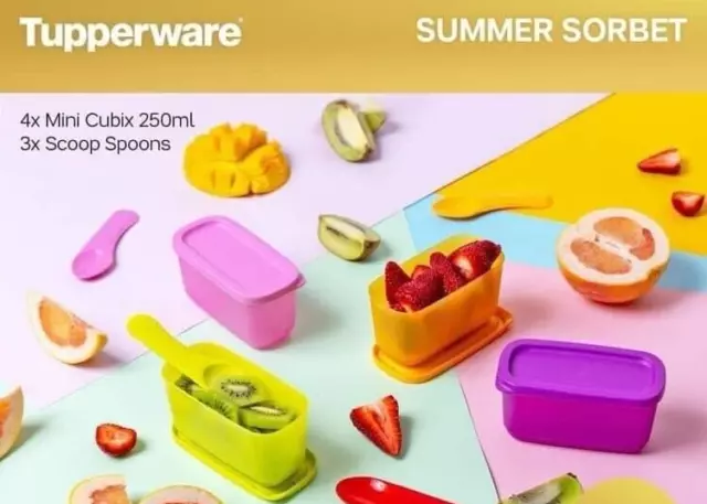 Brand New Tupperware Set of 4 Mini Cubix 250ml Containers with Spoons