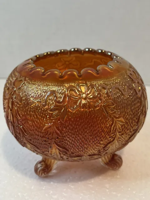 Vintage Fenton Marigold Carnival Glass 3 Footed ‘Garland & Bows’ Small Bowl