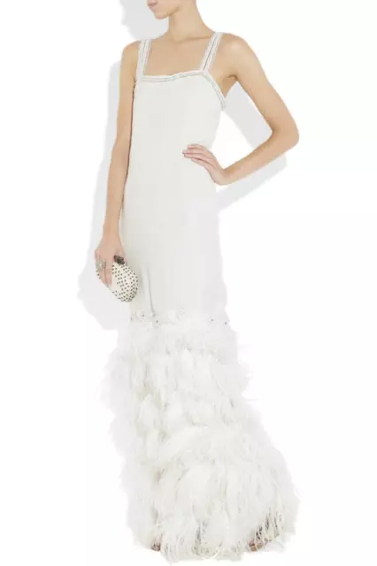 Lanvin White Ostrich Feather Dress Wedding Gown BridalUK10 FR38 New 3