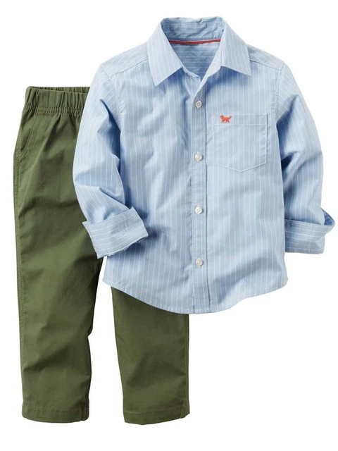 Carters Infant & Toddler Boys 2PC Outfit Stripe Blue Shirt & Green Pant Set