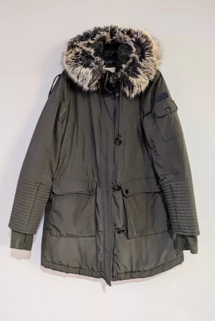 BCBGeneration Woman’s Faux Fur Trim Hooded Parka Coat Jacket Green size L