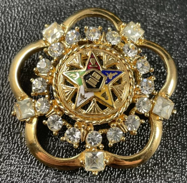 Vintage Order Of the Eastern Star 1.5” Crystal Rhinestone Brooch Pin