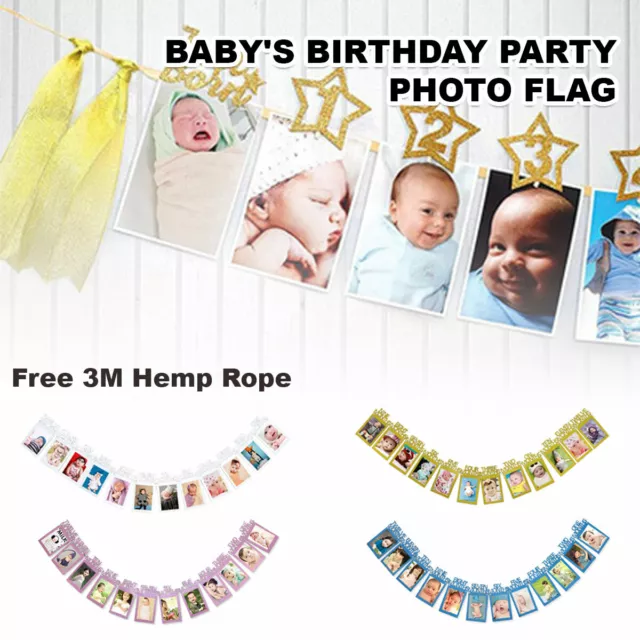 1st Baby 1-12 Month Photograph Banner Glitter Garland Birthday Party Decorations