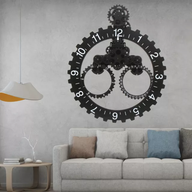 Wall Clock Large Vintage Mechanical Gear Calendar Wheel Wall Clocks Home Decor