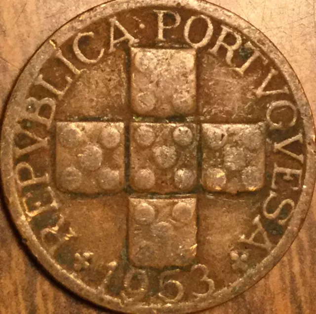 1953 Portugal 20 Centavos Coin