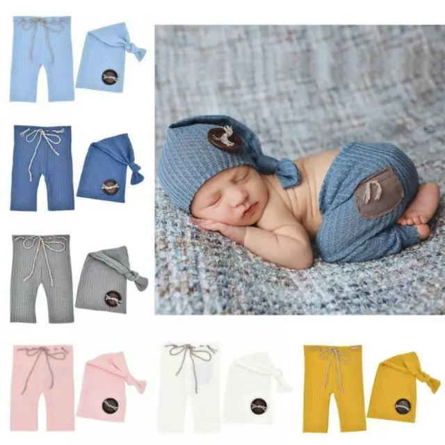 2Pcs Newborn Photography Props Clothing Baby Infant Pants Long Tail Knot Hat Set