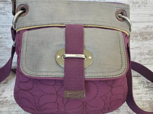 FOSSIL KEY-PER CROSSBODY Purple Quilted Silver Coated Canvas 2