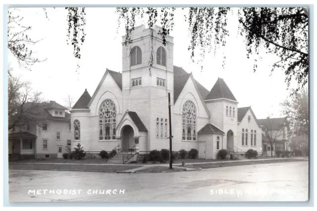 c1940's Methodist Church Scene Street Sibley Iowa IA RPPC Photo Vintage Postcard