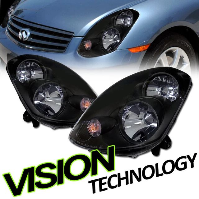 For 03-04 Infiniti G35 4D 4Dr Sedan JDM Blk Clear Lens Headlights Headlamps Lamp