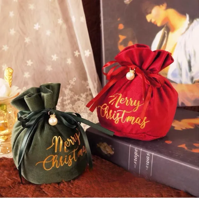 Christmas Drawstring Gift Bag Reusable Candy Bag Xmas Velvet Apple Storage Pouch