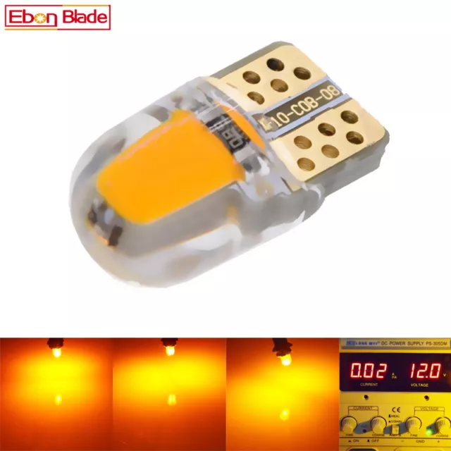 2 x Amber Yellow Orange T10 W5W Silicone COB 2W LED Car Wedge Door Light Bulbs