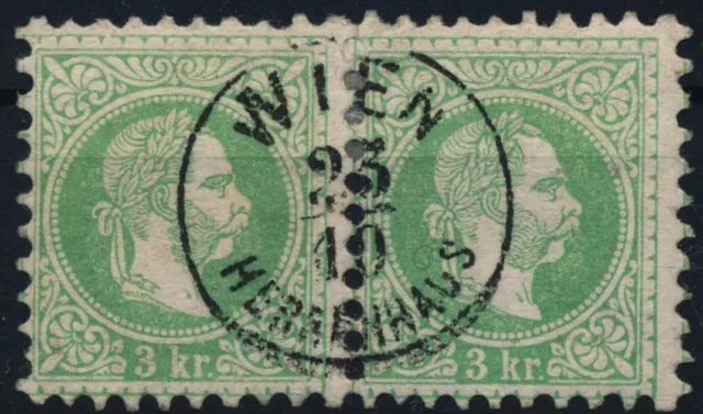 ÖSTERREICH 1867 2*3kr, grün, WIEN/HERRENHAUS. Schön, attraktiv!