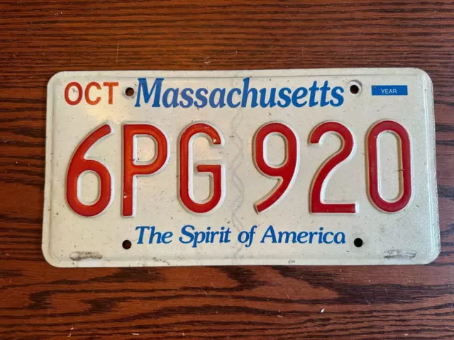 Massachusetts License Plate 6PG 920 Spirit of America MA USA October Authentic