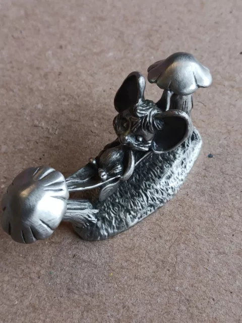 Vintage 1982 MOUSE IN HAMMOCK Fine Pewter "Little Gallery" Miniature Figurine..