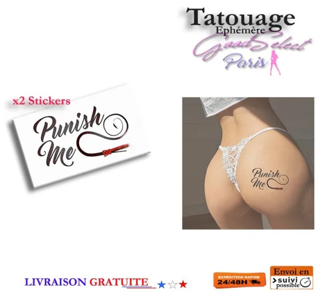 TATOUAGE TEMPORAIRE -PUNISH ME- Tattoo Ephémère -Adulte Fétiche Sexy (X525)