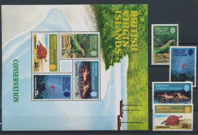 VIRGIN ISLANDS, SC 346-49 349a, 1979 Nature Conservation issue, (4) + souv sheet