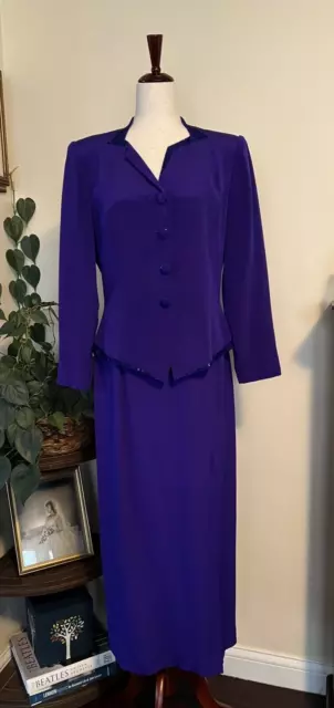 Rimini by Shaw Vintage 100% Silk Purple Blazer Jacket and Maxi Skirt Set sz 10