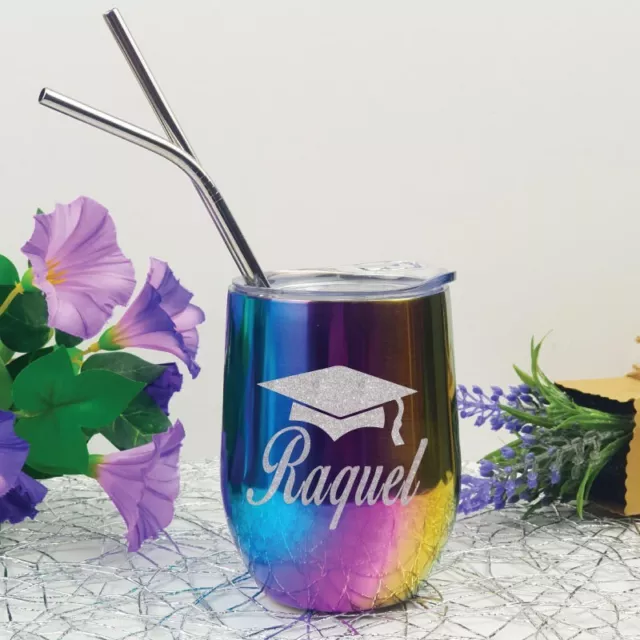 Graduation Rainbow Tumbler Stemless Wine Glass