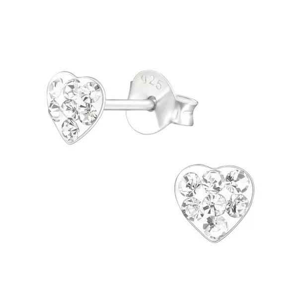 925 Sterling Silver Crystal Clear HEART Stud Earrings