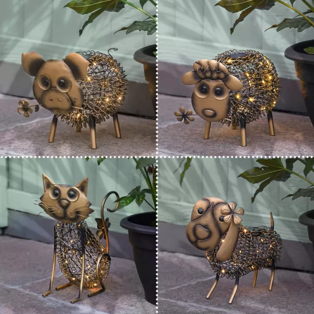 Solar Novelty Brass LED Light Up Animal Dog Cat Ornament | Garden Decoration