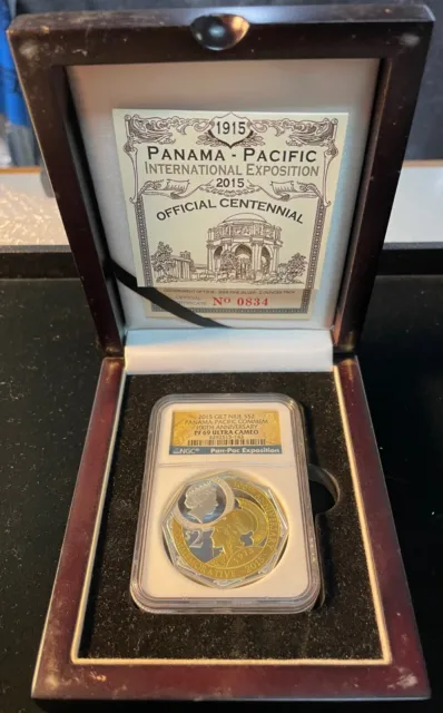 2Oz Silver 2015 Gilt Niue $2 Panama Pacific Commemorative- Ngc Pf 69 Ultra Cameo