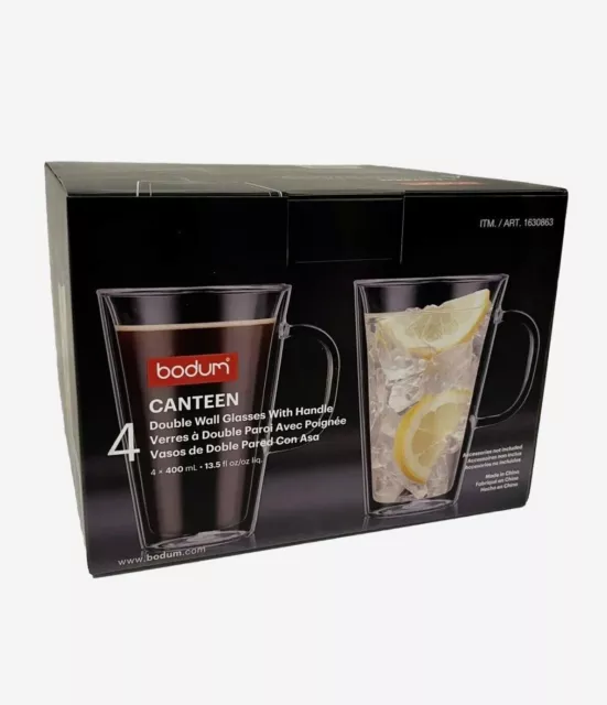 Bodum Canteen Double Wall Mugs 4-pc Set Dishwasher Microwave Safe Heat Resistant