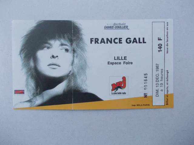 France GALL Billet concert 13 décembre 1987 Lille ticket tournée live musique !