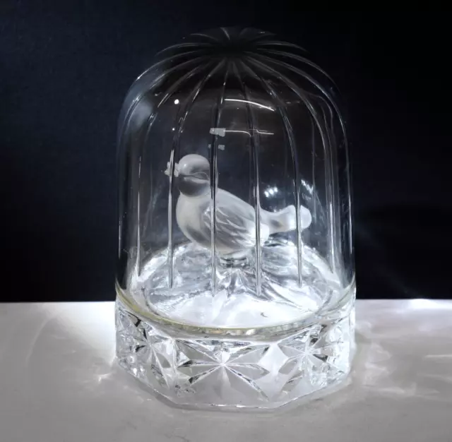 Vintage Hofbauer West German Frosted Glass Bird Under Dome Ornament, Paperweight