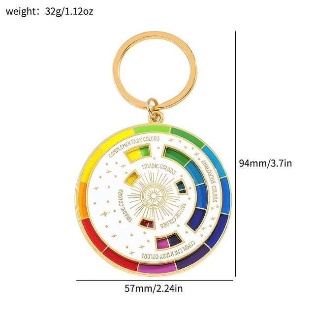 PALETTE NEW COLOR Wheel Keyring Spinning Compass Metal Pendant Gift for