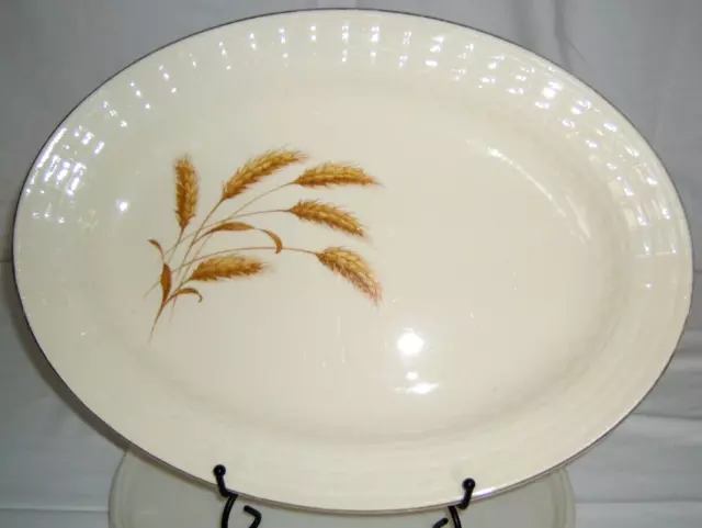 Vtg Edwin M. Knowles China Co 22Karat Gold Trim Golden Wheat Platter 13 34" Long