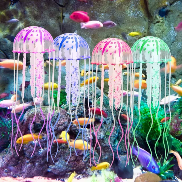 4PCS Jellyfish Aquarium Decoration Artificial Glowing Effect Fish Tank Ornament