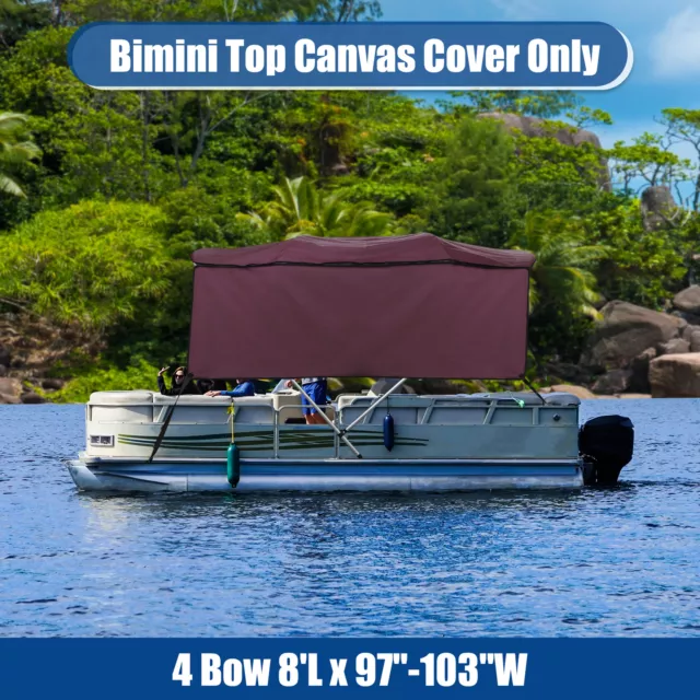 BIMINI TOP 4 Bow Boat Cover 8ft Long With Rear Poles