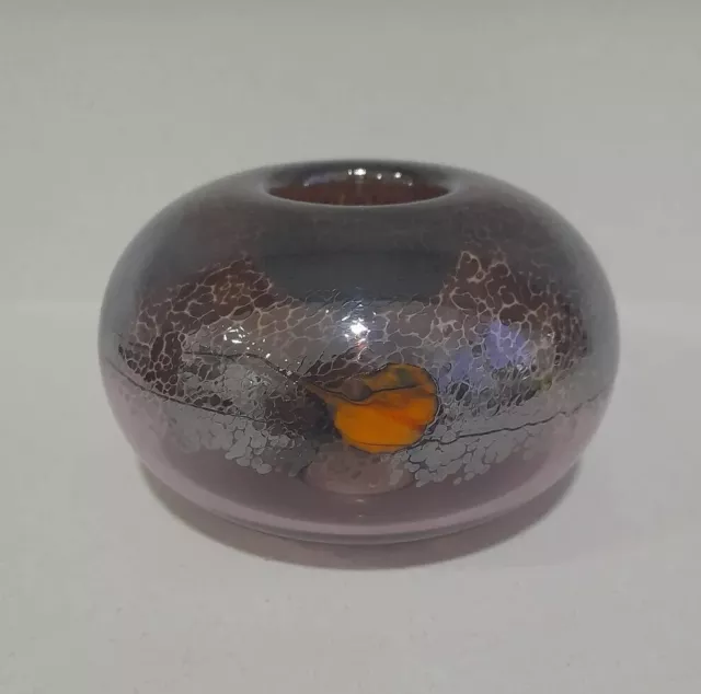 Polish murano style iridescent mottled glass tealight candle holder purple brown