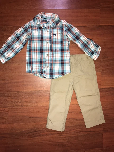 Toddler Boys Carters 2 Piece Outfit Button Up Plaid Shirt Pants Set 24 Months