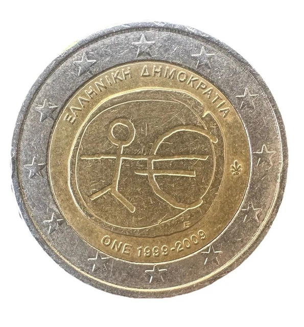 2 EURO MÜNZE Elliniki Dimokratia ONE 1999-2009 Strichmännchen mit Euro ...