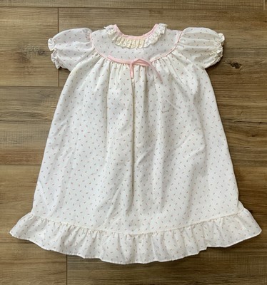 VINTAGE GIRL'S ALEXIS WHITE DRESS RUFFLE FLORAL INFANT SZ 13-18lbs MADE IN USA