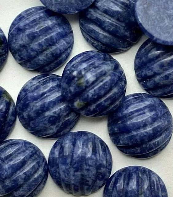 15 Genuine Fluted Carved Sodalite Cabs - 12mm Round Cabochons - Vintage Stock